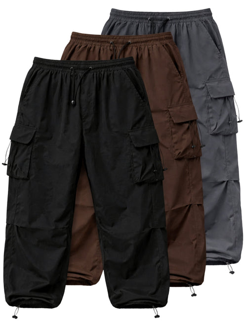 Pack x3 Parachute Cargo Hombre Negro Marrón Gris Tela Mojada ENKI ModaStyle